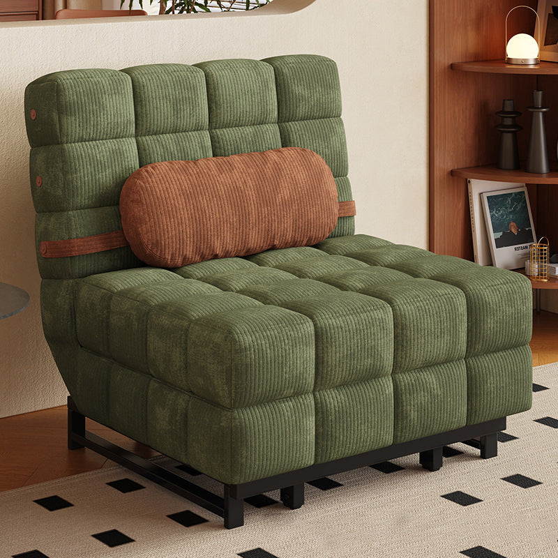 Traditional French Rectangular Corduroy Fabric Carbon Steel Accent Chair Backrest Armless For Living Room
