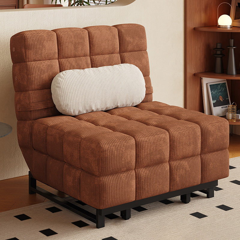 Traditional French Rectangular Corduroy Fabric Carbon Steel Accent Chair Backrest Armless For Living Room