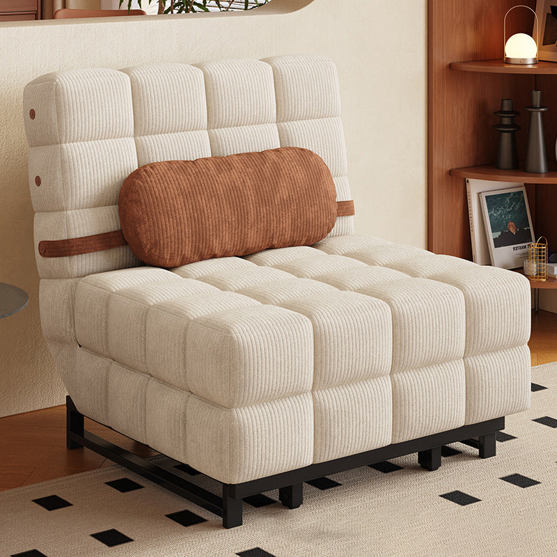 Traditional French Rectangular Corduroy Fabric Carbon Steel Accent Chair Backrest Armless For Living Room