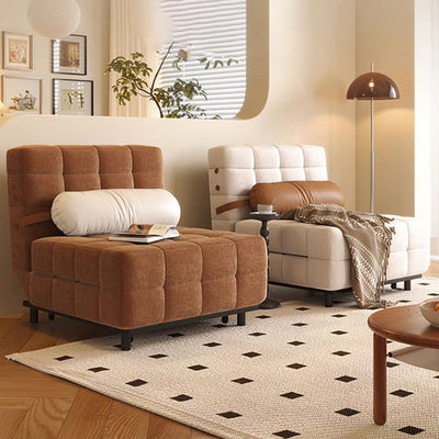 Traditional French Rectangular Corduroy Fabric Carbon Steel Accent Chair Backrest Armless For Living Room