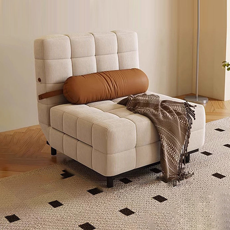 Traditional French Rectangular Corduroy Fabric Carbon Steel Accent Chair Backrest Armless For Living Room