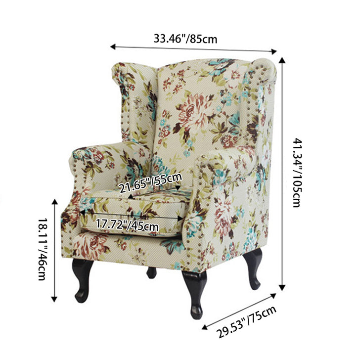 Traditional Vintage Rectangular PU Leather Suede Fabric Solid Wood Medium Density Fiberboard Accent Chair Backrest Armrest For Living Room