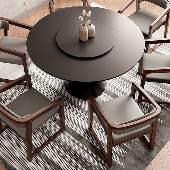 Modern Minimalist Curved PU Leather Rubberwood Dining Chair Backrest Armrest For Dining Room