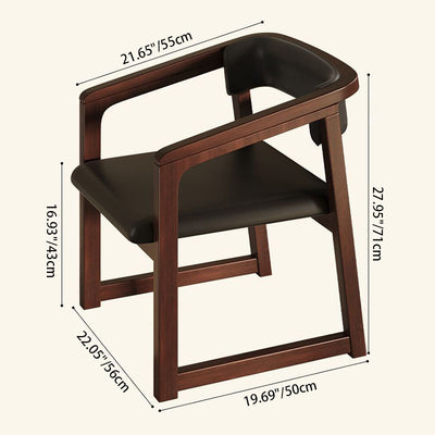 Modern Minimalist Curved PU Leather Solid Wood Dining Chair Backrest Armrest For Dining Room