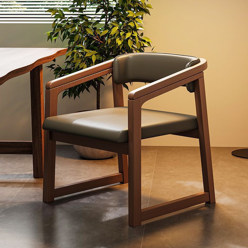 Modern Minimalist Curved PU Leather Rubberwood Dining Chair Backrest Armrest For Dining Room