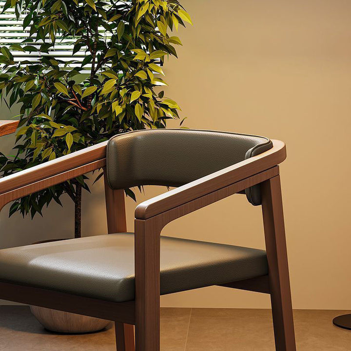 Modern Minimalist Curved PU Leather Rubberwood Dining Chair Backrest Armrest For Dining Room