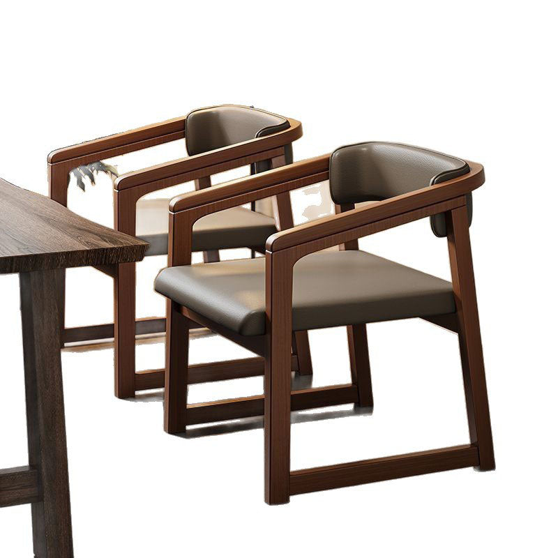 Modern Minimalist Curved PU Leather Rubberwood Dining Chair Backrest Armrest For Dining Room