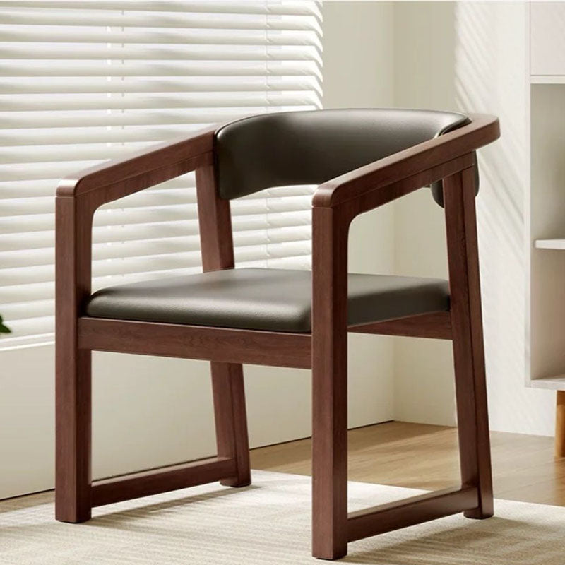 Modern Minimalist Curved PU Leather Solid Wood Dining Chair Backrest Armrest For Dining Room