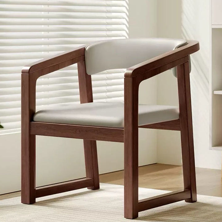 Modern Minimalist Curved PU Leather Rubberwood Dining Chair Backrest Armrest For Dining Room
