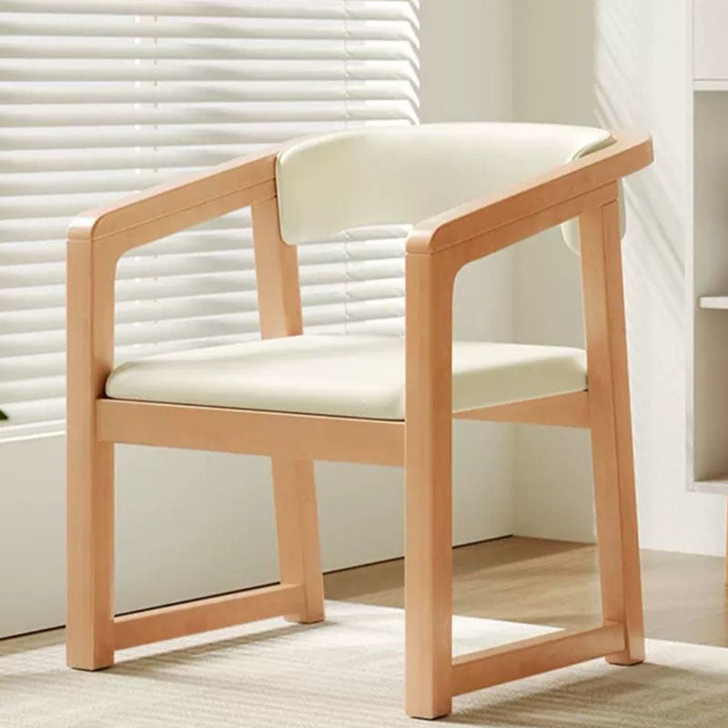 Modern Minimalist Curved PU Leather Rubberwood Dining Chair Backrest Armrest For Dining Room