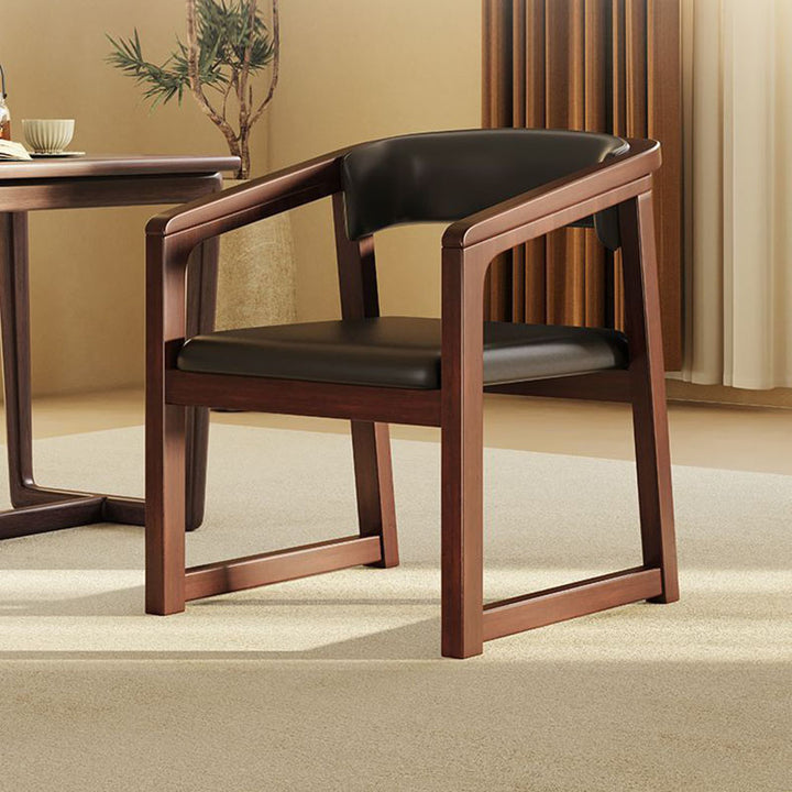 Modern Minimalist Curved PU Leather Rubberwood Dining Chair Backrest Armrest For Dining Room