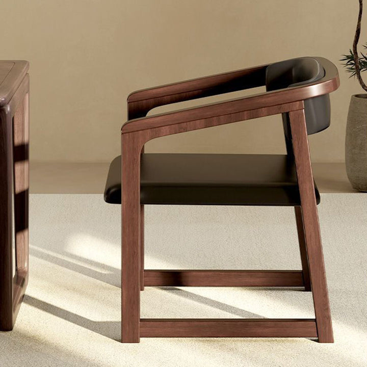 Modern Minimalist Curved PU Leather Rubberwood Dining Chair Backrest Armrest For Dining Room
