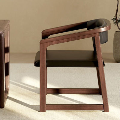 Modern Minimalist Curved PU Leather Solid Wood Dining Chair Backrest Armrest For Dining Room