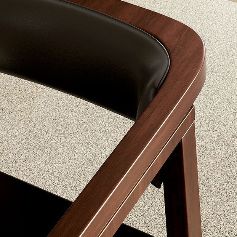 Modern Minimalist Curved PU Leather Rubberwood Dining Chair Backrest Armrest For Dining Room