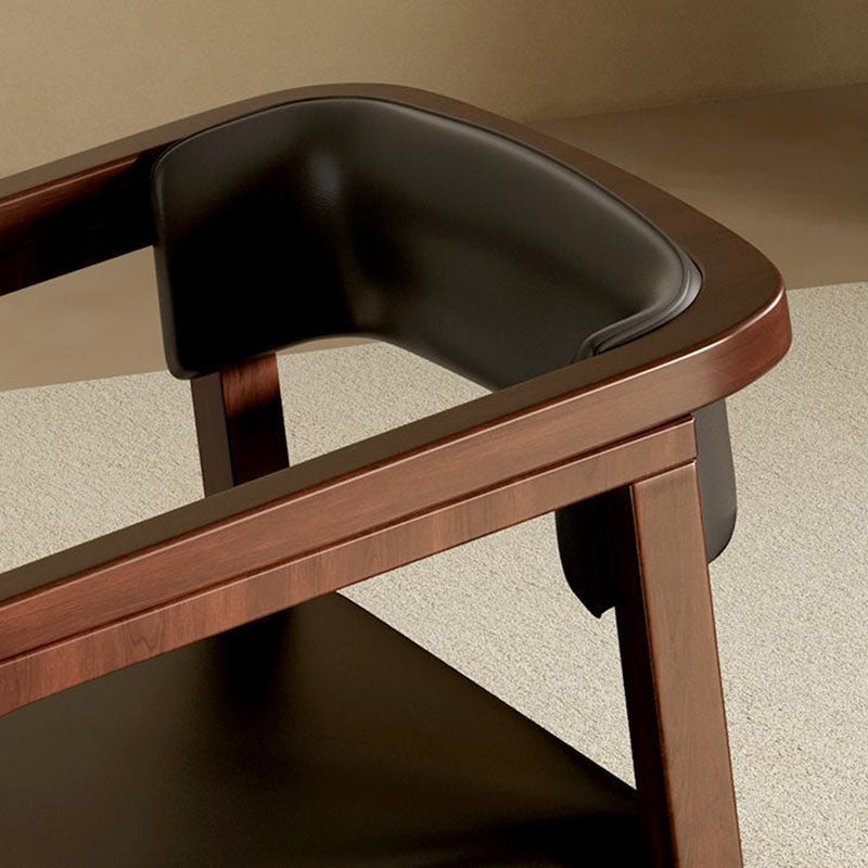 Modern Minimalist Curved PU Leather Rubberwood Dining Chair Backrest Armrest For Dining Room