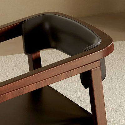 Modern Minimalist Curved PU Leather Solid Wood Dining Chair Backrest Armrest For Dining Room