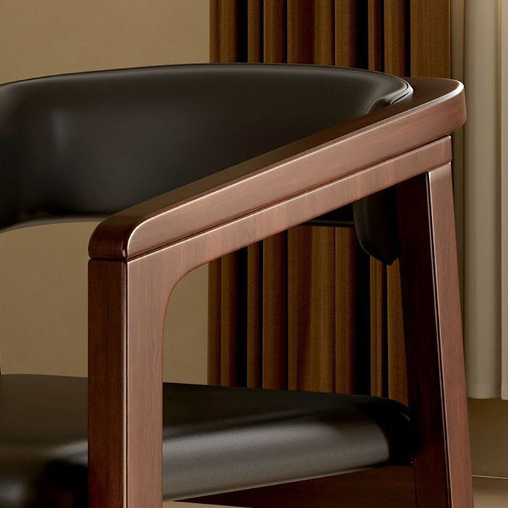 Modern Minimalist Curved PU Leather Rubberwood Dining Chair Backrest Armrest For Dining Room