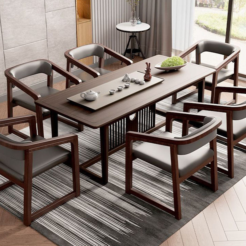 Modern Minimalist Curved PU Leather Rubberwood Dining Chair Backrest Armrest For Dining Room