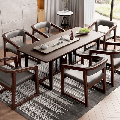 Modern Minimalist Curved PU Leather Solid Wood Dining Chair Backrest Armrest For Dining Room