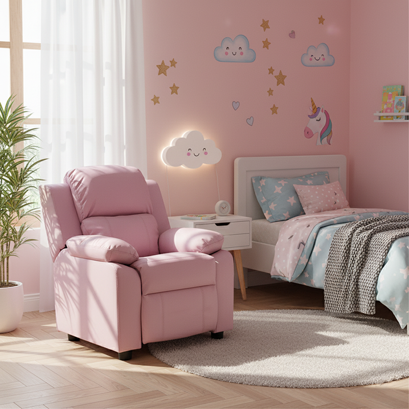 Modern Minimalist Rectangular Kid Fabric PU Leather Solid Wood Plastic Accent Chair Backrest Armrest For Living Room