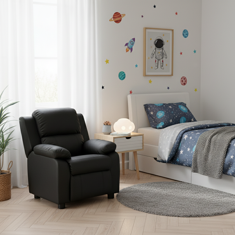 Modern Minimalist Rectangular Kid Fabric PU Leather Solid Wood Plastic Accent Chair Backrest Armrest For Living Room