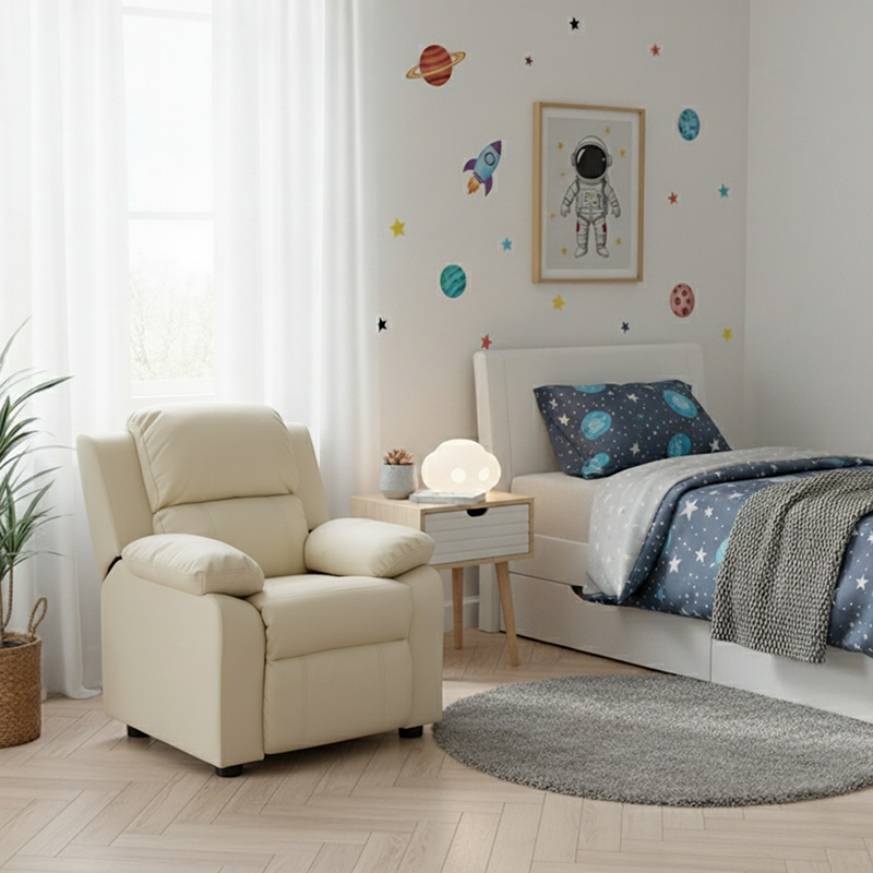 Modern Minimalist Rectangular Kid Fabric PU Leather Solid Wood Plastic Accent Chair Backrest Armrest For Living Room