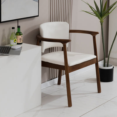 Traditional Chinese Rectangular Microfiber Leather Solid Wood Dining Chair Backrest Armrest For Dining Room