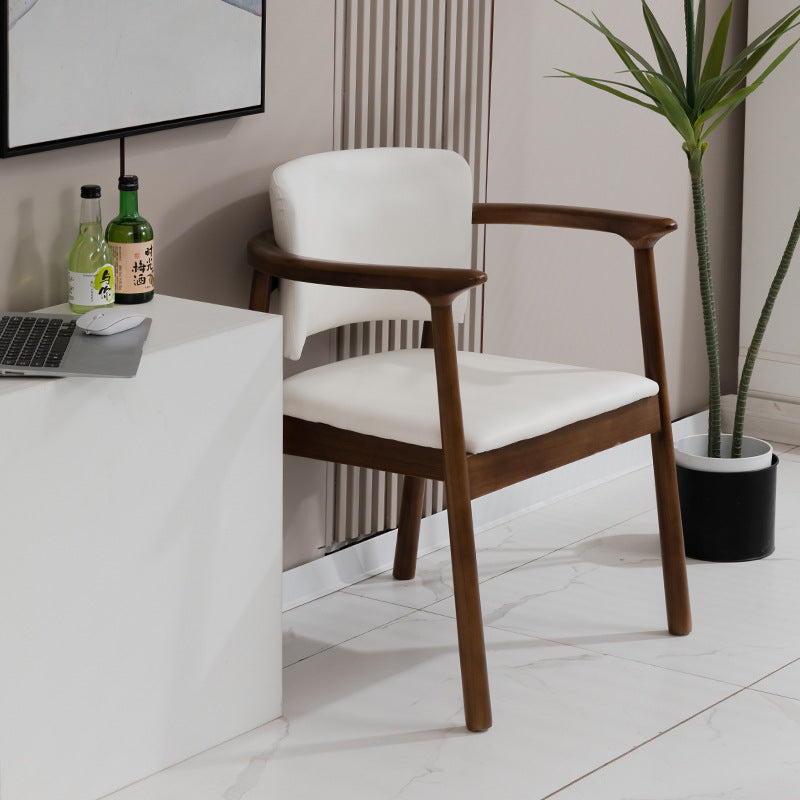 Traditional Chinese Rectangular Microfiber Leather Solid Wood Dining Chair Backrest Armrest For Dining Room