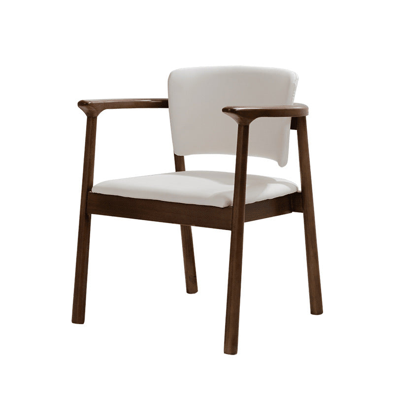 Traditional Chinese Rectangular Microfiber Leather Solid Wood Dining Chair Backrest Armrest For Dining Room