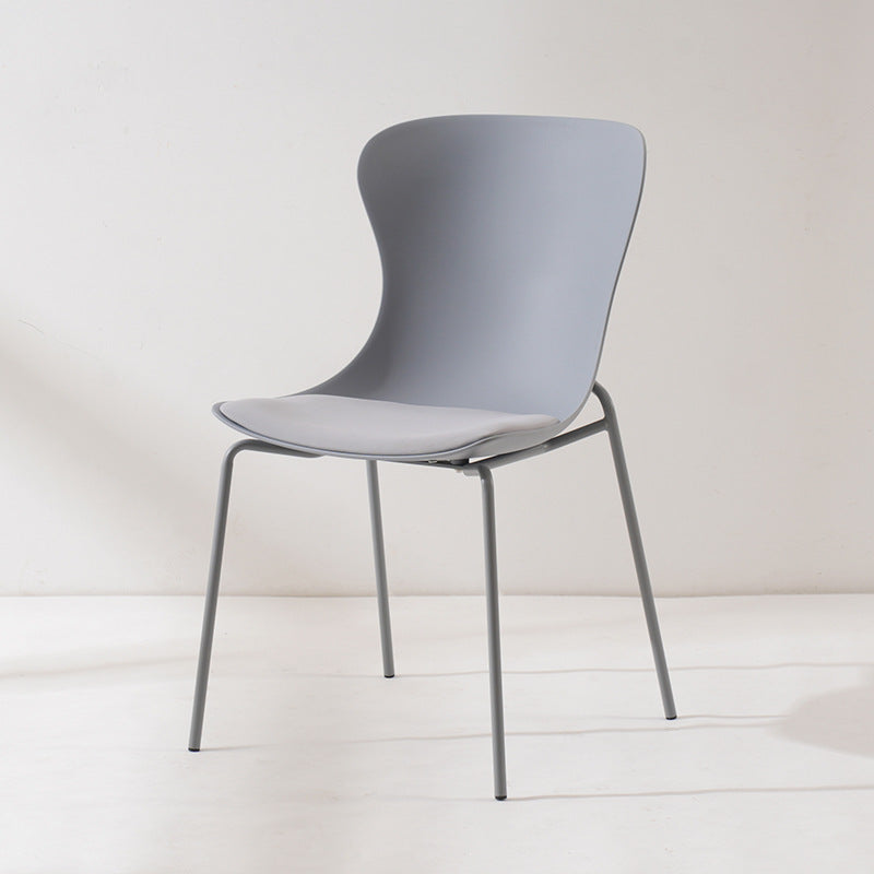 Modern Minimalist Curved Scratch Resistant Leather PC Iron Dining Chair Backrest Armless For Dining Room
