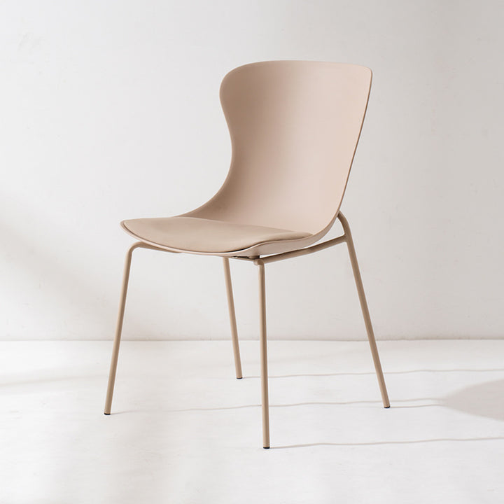 Modern Minimalist Curved Scratch Resistant Faux Leather PP Iron Dining Chair Backrest Armless For Dining Room