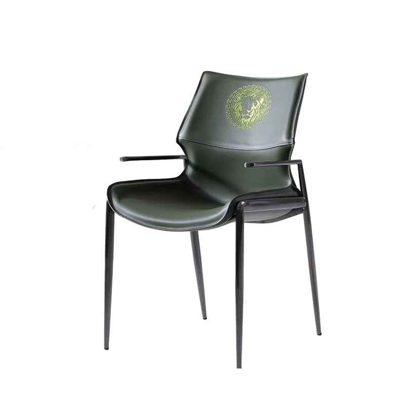 Traditional Vintage Curved Rectangular Saddle-Style Faux Leather Carbon Steel Stainless Steel Dining Chair Backrest Armrest For Dining Room