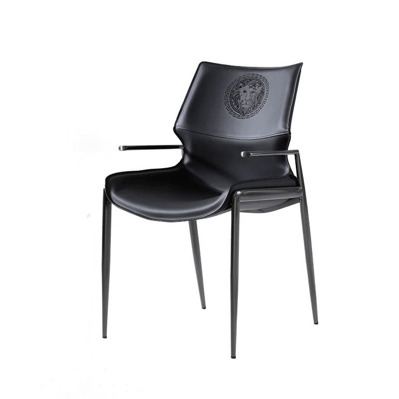 Traditional Vintage Curved Rectangular Saddle-Style Faux Leather Carbon Steel Stainless Steel Dining Chair Backrest Armrest For Dining Room