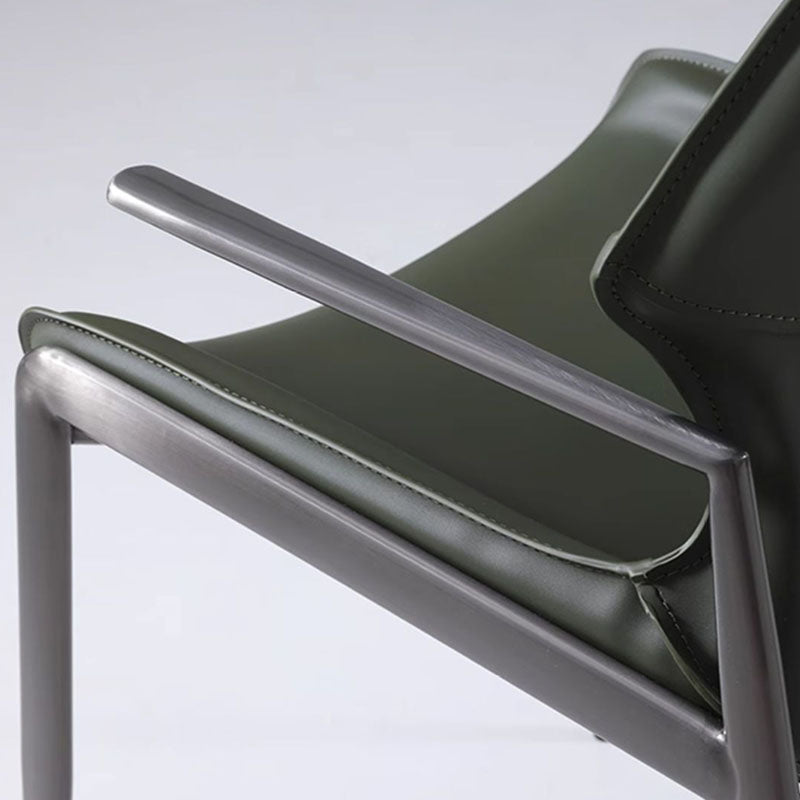 Traditional Vintage Curved Rectangular Saddle-Style Faux Leather Carbon Steel Stainless Steel Dining Chair Backrest Armrest For Dining Room