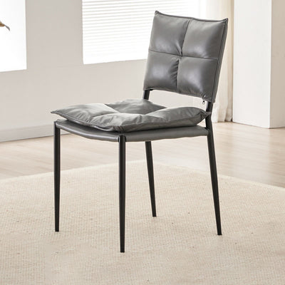 Modern Minimalist Rectangular Oil-Waxed Leather Carbon Steel Dining Chair Backrest Armless For Dining Room