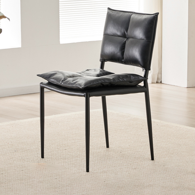 Modern Minimalist Rectangular Oil-Waxed Leather Carbon Steel Dining Chair Backrest Armless For Dining Room