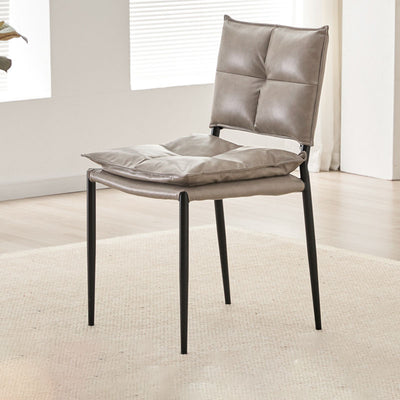 Modern Minimalist Rectangular Oil-Waxed Leather Carbon Steel Dining Chair Backrest Armless For Dining Room