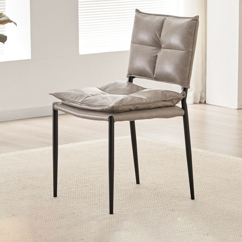 Modern Minimalist Rectangular Oil-Waxed Leather Carbon Steel Dining Chair Backrest Armless For Dining Room