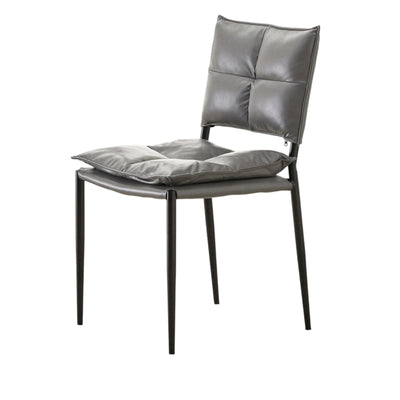 Modern Minimalist Rectangular Oil-Waxed Leather Carbon Steel Dining Chair Backrest Armless For Dining Room