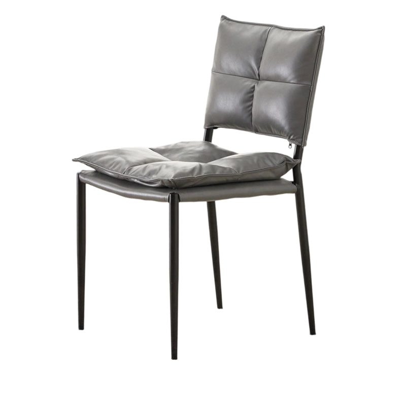 Modern Minimalist Rectangular Oil-Waxed Leather Carbon Steel Dining Chair Backrest Armless For Dining Room