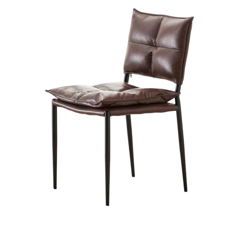 Modern Minimalist Rectangular Oil-Waxed Leather Carbon Steel Dining Chair Backrest Armless For Dining Room