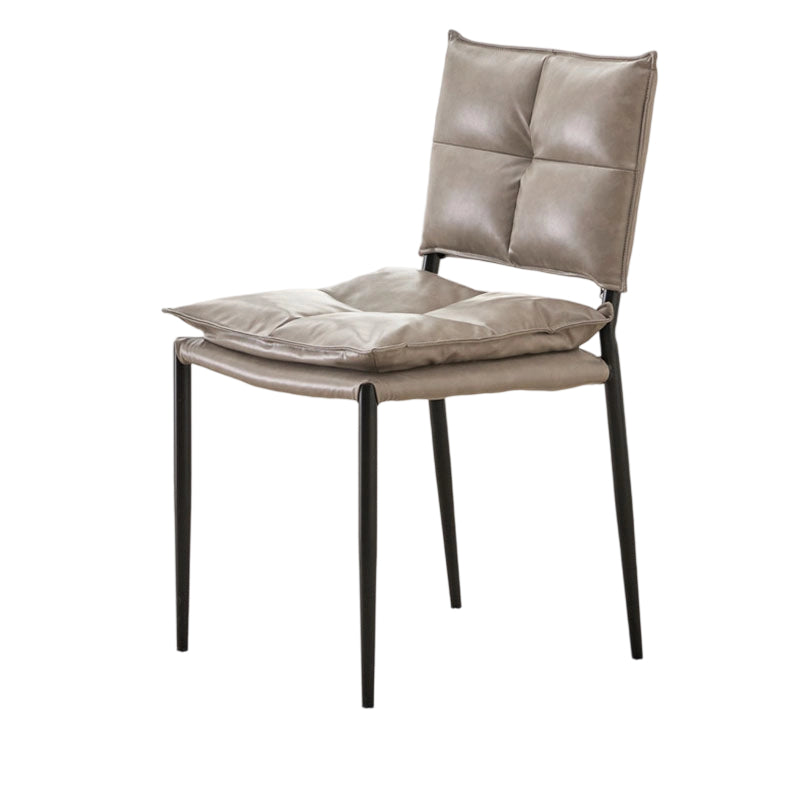 Modern Minimalist Rectangular Oil-Waxed Leather Carbon Steel Dining Chair Backrest Armless For Dining Room