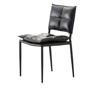 Modern Minimalist Rectangular Oil-Waxed Leather Carbon Steel Dining Chair Backrest Armless For Dining Room