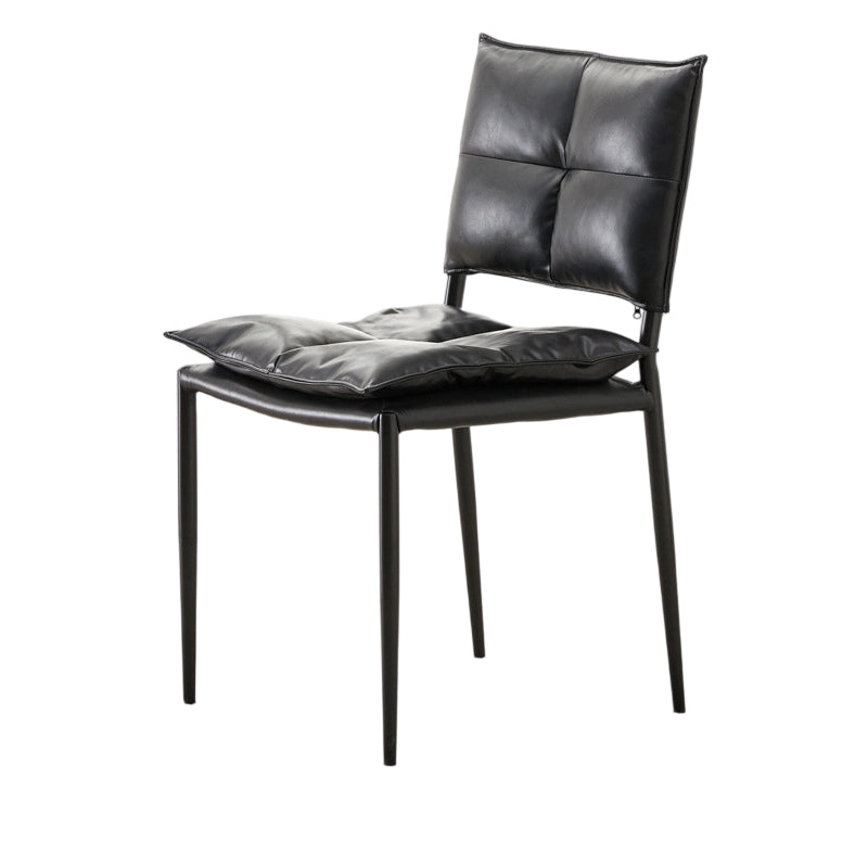 Modern Minimalist Rectangular Oil-Waxed Leather Carbon Steel Dining Chair Backrest Armless For Dining Room