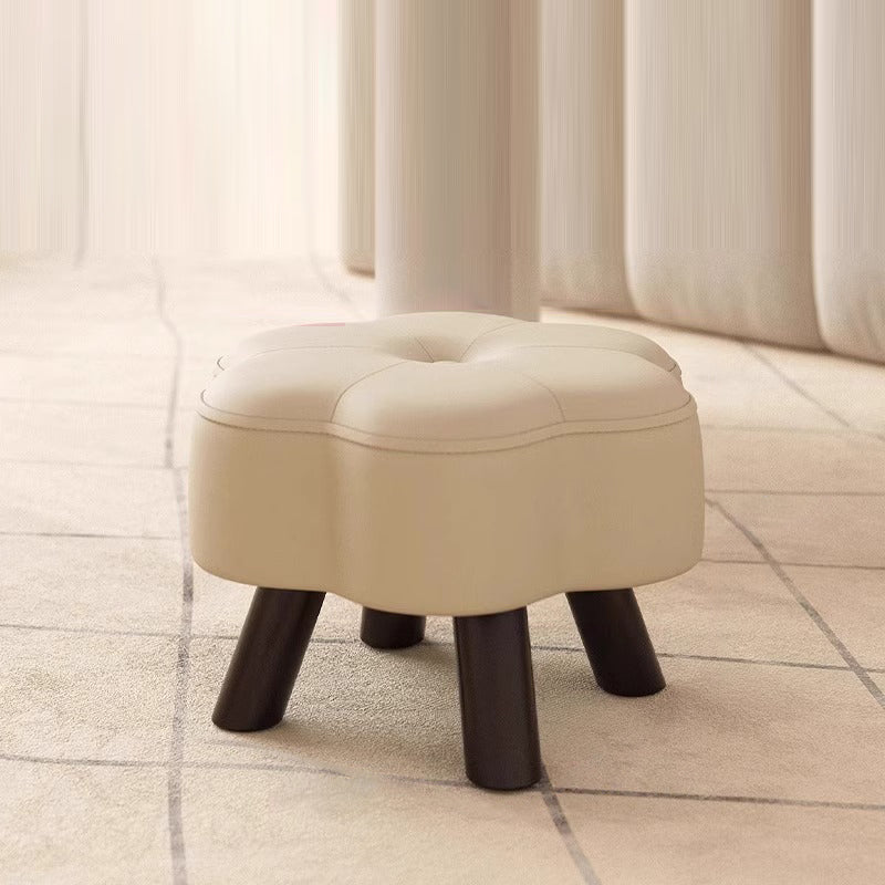 Moderno Minimalista Forma de Flor Resistente a Arañazos de Gato Cuero Madera Maciza Silla Sin Respaldo Sin Brazos Para Sala de Estar 