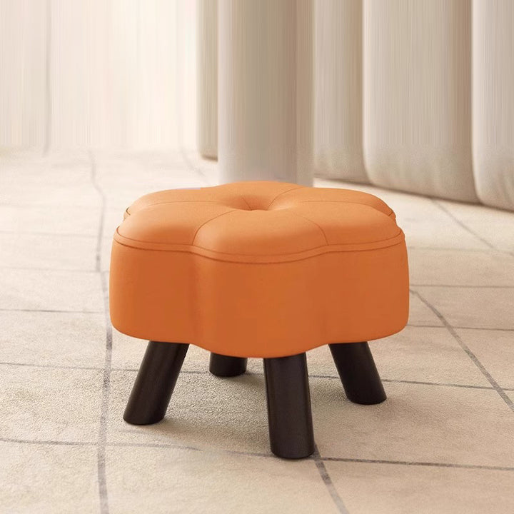 Moderno Minimalista Forma de Flor Resistente a Arañazos de Gato Cuero Madera Maciza Silla Sin Respaldo Sin Brazos Para Sala de Estar 