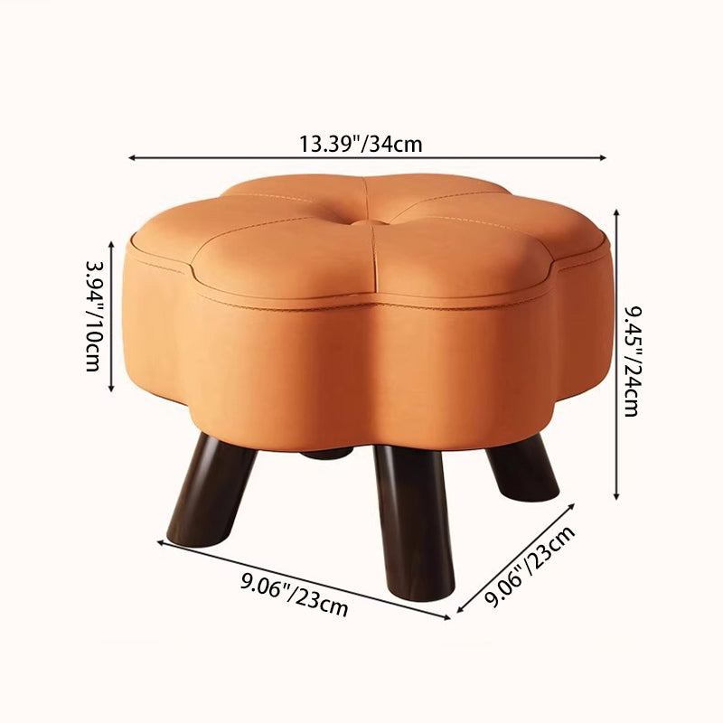 Moderno Minimalista Forma de Flor Resistente a Arañazos de Gato Cuero Madera Maciza Silla Sin Respaldo Sin Brazos Para Sala de Estar 