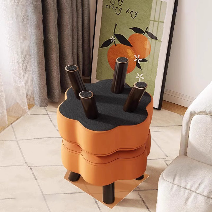 Moderno Minimalista Forma de Flor Resistente a Arañazos de Gato Cuero Madera Maciza Silla Sin Respaldo Sin Brazos Para Sala de Estar 