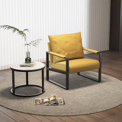 Contemporary Scandinavian Rectangular Nappa Leather Tech Fabric Carbon Steel Accent Chair Backrest Armrest For Living Room