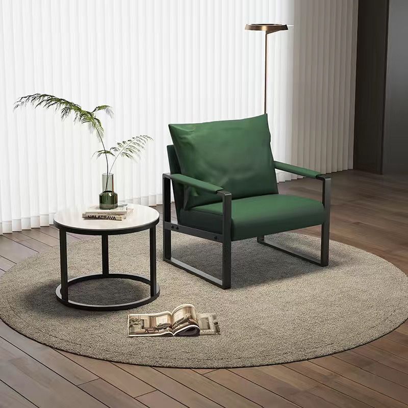 Contemporary Scandinavian Rectangular Nappa Leather Tech Fabric Carbon Steel Accent Chair Backrest Armrest For Living Room